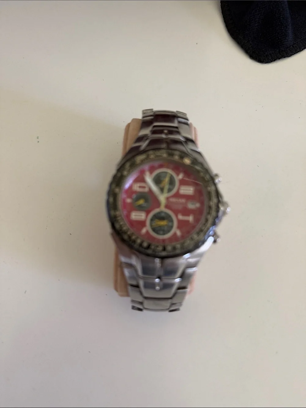 Pulsar Silver-Tone Chronograph Watch with Red Dial